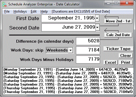 Example Date Calculator Screen.